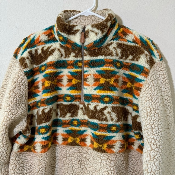 Simply Southern Quarter Zip Sherpa Cream Pullover Bear Southwest Print - Picture 2 of 9